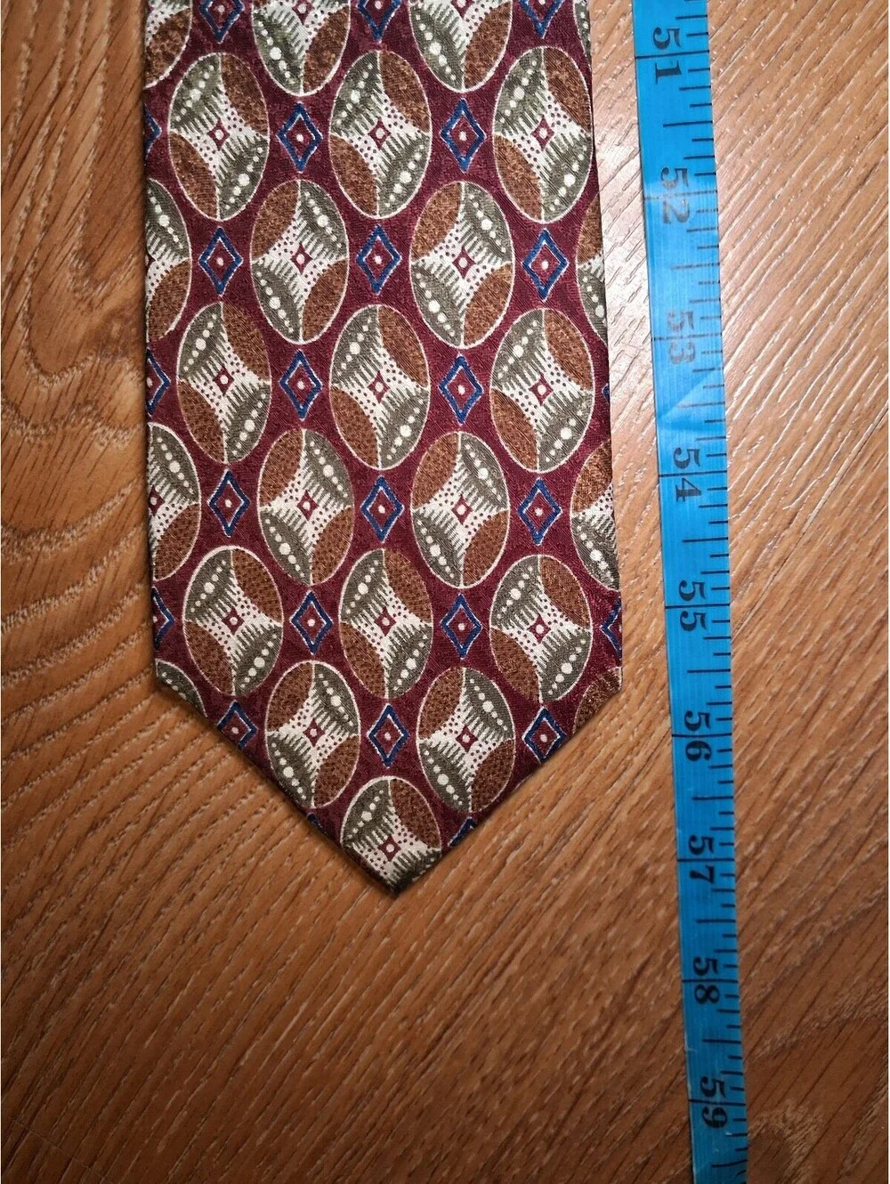 VINTAGE Burberry Silk Tie Red Multicolor Geometric Handmade